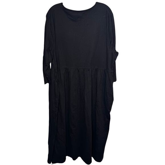 Ulla Popken Women’s 20/22 Black Cotton Maxi Dress 3/4 Sleeve Casual Flowy - Picture 2 of 7